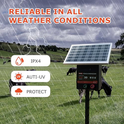 Solar Electric Fence Charger, 0.5 J Fence Energizer with 10W Solar Panel - size: LFR 035
