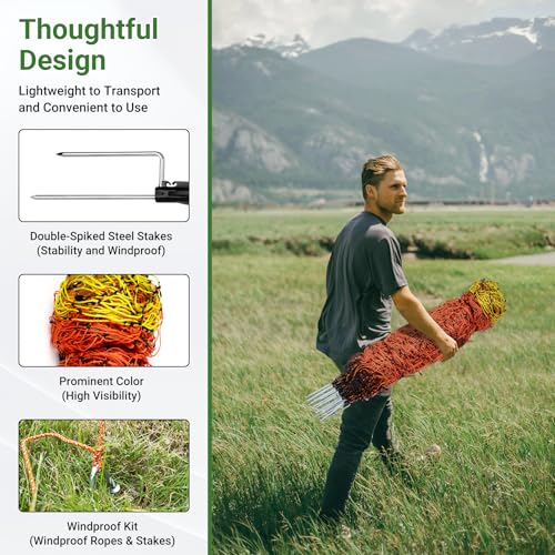 Electric Fence Netting 42.5" H x 164'L | with Posts and Double-Spiked Stakes, Portable Livestock Nets for Backyards, Homesteads, Gardens, Farms, and Ranches - size: 42.5"H x 164'L