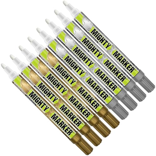 PM-15 Industrial Paint Marker - Xylene Free Permanent Paint Pens for Metal, Glass & Non-Porous Surfaces - 10ml - Quick Dry, High Opacity - 8 Pack (Gold & Silver) - color: Gold & Silver