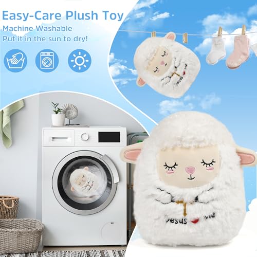 Lamb Jesus Plush Toy: 8-Inch Soft Holiness Sheep Stuffed Animal with Jesus Loves Me and Cross Embroidery, Baptism and First Communion Gifts, Christian Prayer Pillow for Kids Baby Girls Boys - style: Jesus Lamb