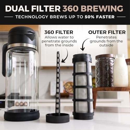 VINCI Cold Brew 360 Dual-Filter Iced Coffee Maker, 68 oz Glass Pitcher - size: 2.0 Liters - Glass Pitcher