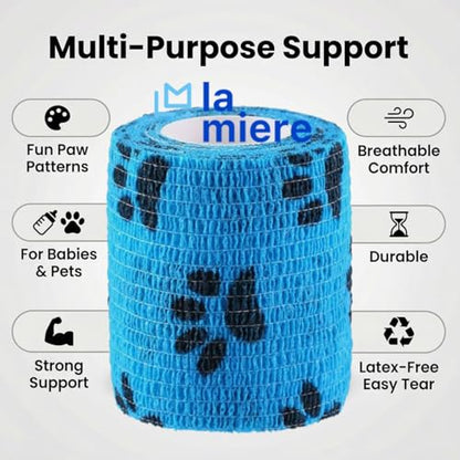 2" x 5 Yards - 8 Counts Self Adherent Cohesive Bandages Cohesive Wraps Dog Foot Pattern - color: Dog Pattern, size: 2inX5yd