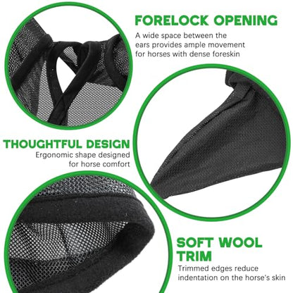 2 Pcs Horse Fly Mask with Ears Adjustable UV Protection Horse Fly Mask Accessories Large Eye Space with Ears for Horses Summer, Black and Gray(M-cob) - size: M-cob