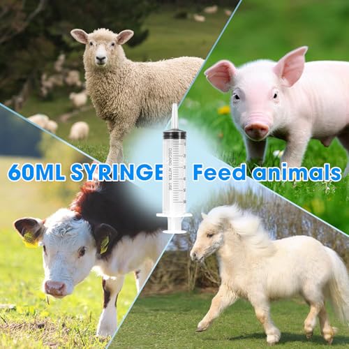 60ml Syringe for Liquid,20 Pack Large Plastic Syringes with Adapters and Cap,Individually Sealed Syringe for Feeding,Irrigation Water and Scientific Labs - size: 60ML