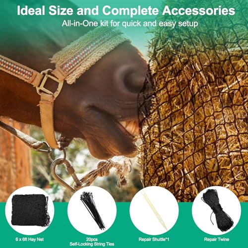 6x6 ft Square Bale Hay Net for Horses, 1.7 inch Hole Knotless - style: Square