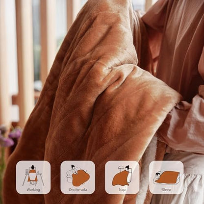 Templewet Heated Blanket Throw 50" x 60",Soft Electric Blanket,Brown | Timer Settings,Auto Off,Soft Sherpa Heated Throw Blanket,Machine Washable,Fast Heating for Sofa Bed Office Use,Gifts for Mom - color: Cocoa Brown
