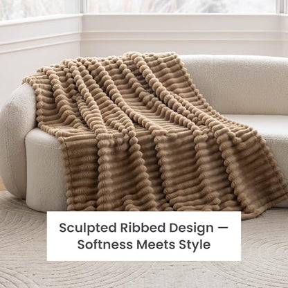 Berkshire Ribbed VelvetLoft® Throw – 330gsm Medium Weight Plush, Extra Soft & Warm Plush Throw Blanket for Bedroom, Couch, Travel – Durable & Easy Care(Irish Cream, Throw Size 50" x 60") - color: Irish Cream, size: Throw (50 in x 60 in)