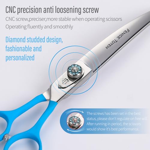 Professional Pet Grooming Curved Scissors, JP440C Alloy Steel, Blue Ergonomic Handle, Sharp and Durable for Dog Grooming (7.0") - size: 7.0"