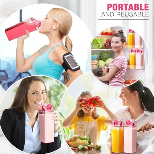 Remerry 3 Pcs Milk Carton Container, Square Acrylic Plastic Clear - color: Pink, size: 34 oz