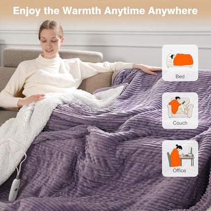 Electric Blanket Queen Heated Blanket Queen Size 84"x90" Dual Control - color: Lavender, size: Queen(84"x90")