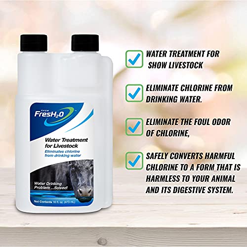 Show FresH2O Livestock Water Treatment for Drinking Water - Effectively Eliminates Chlorine & Removes Related Odor in Drinking Water, Easy to Use, Treats Up to 150 Gallons of Chlorinated Water - 16oz - size: 16 oz