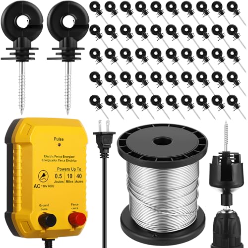 MorningRo Electric Fence Charger Kit 10 Mile 0.5J 50 Insulators 250ft Wire - style: 0.5 Joule