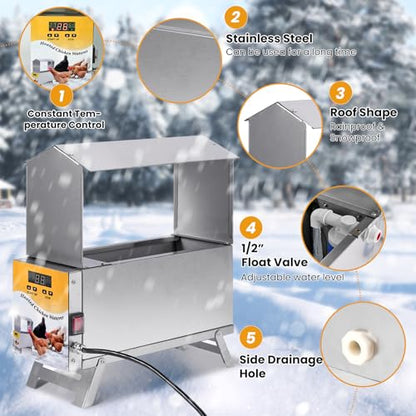 1.5 Gallon Heated Chicken Waterer Freeze Proof for Winter