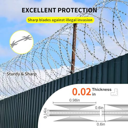 345 FT Razor Wire, 7 Rolls, Concertina Fencing with Warning Sign | Hot-dip galvanized steel, silver. For fence, wall, garden & commercial security. Easy to install. Durable & rust-resistant. - size: 345 FT, style: 7 Rolls