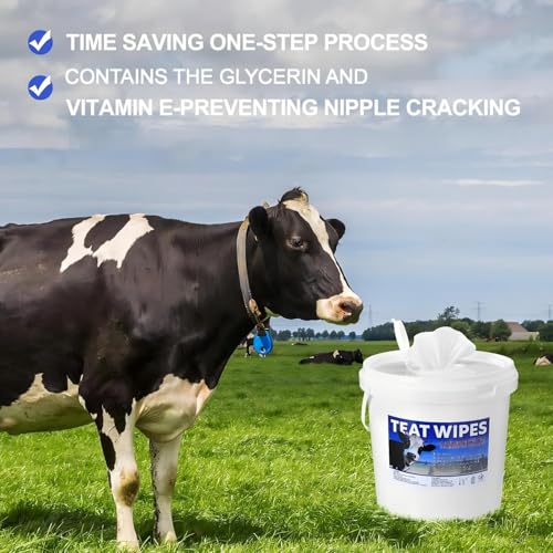 Nuanchu 700 Pieces Teat Wipes Cow Goat Sheep Udder Prep Goat Udder Wipes 7 Inch x 8 Inch Moisturizing Wipes Reclosable Pail for Goat Milking Supplies