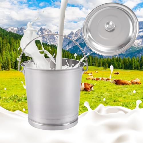 14L/14.8 Qt Large Stainless Steel Compost Bucket Milk Metal Pail with Lid & Handle, Compost Bin Kitchen Scrap Buckets Food Waste Slop Storage Container Buckets Garbage Pail, Open Lip Edge