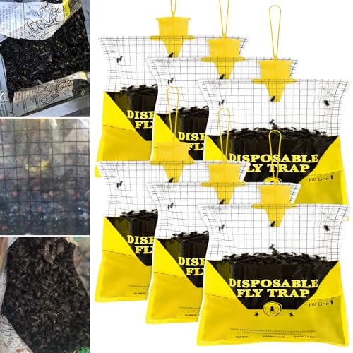 6 Pack Outdoor Fly Trap Bags Hanging - 6 * 30g Bait, Durable, Effective - size: 6 Pack