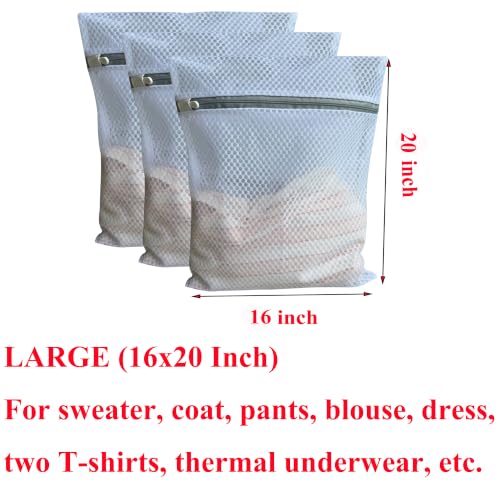 3Pcs Mesh Laundry Bags Durable Zipper Wash Bags for Delicates, Lingerie, Bras, Underwear, Baby Clothes, Shoe, Sock - Protect Garments in Washing Machine Pouch Net Bag Travel (3 Large(16 x 20 Inches)) - size: 3 Large(16 x 20 Inches)