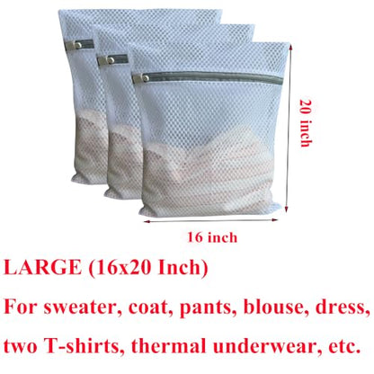 3Pcs Mesh Laundry Bags Durable Zipper Wash Bags for Delicates, Lingerie, Bras, Underwear, Baby Clothes, Shoe, Sock - Protect Garments in Washing Machine Pouch Net Bag Travel (3 Large(16 x 20 Inches)) - size: 3 Large(16 x 20 Inches)