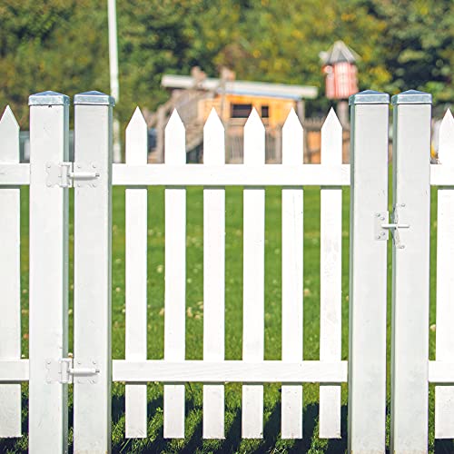 Self-Closing Gate Hinges, Heavy Duty for Vinyl/Wood/Metal Fence, Pack of 2, with Self-Tapping Screws and Adjuster Tool - color: White