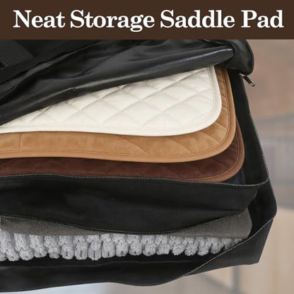 Klmnop English Saddle Pad Storage Bag, Heavy Duty 600D Oxford Cloth Horse Western Saddle Pad Carrier with 2 Compartments for Multiple Pads(Black)