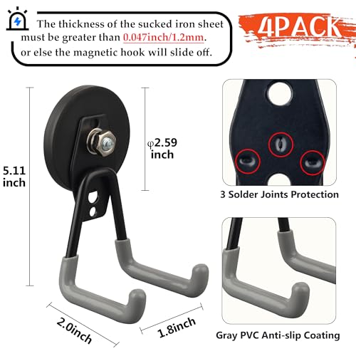 ULIBERMAGNET Heavy Duty Magnetic Hooks,Strong Large Magnet Hooks for Power Drill,Garden Tools, Hose,Pegboard,Garage,Workshop,4 Pack Magnetic Storage Hooks for Indoor Outdoor Hanging(Gray) - style: 2.59" Strong Medium L Gray 4PC