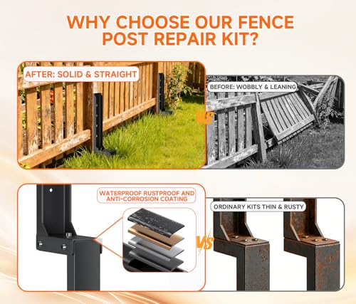 Fence Post Repair Kit, Quick Fix Leaning for 4x4/ 6x6 Wood Posts (1-Pack)