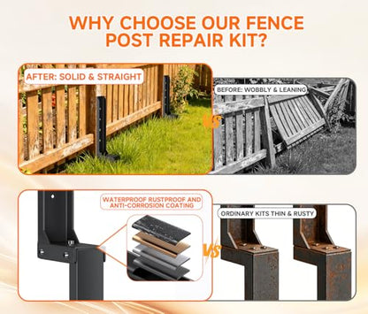 Fence Post Repair Kit, Quick Fix Leaning for 4x4/ 6x6 Wood Posts (1-Pack)