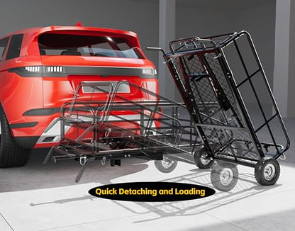 MaxxHal Hitch-N-Roll 2-in-1 Cargo Carrier & Push Cart - 400 lb Capacity Hitch Mount Steel Basket with 10" Flat Free Tires - Foldable Utility Rack for SUV, Truck, Camping & Ranch (50243) - style: Hitch-N-Roll Cargo Carrier