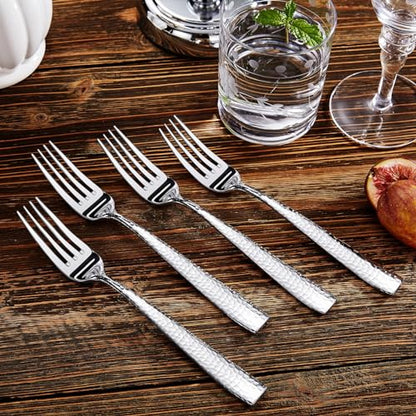 KEAWELL Premium Louis 4-Piece Hammered Dinner Forks (4, 8.3" Dinner Fork) | 18/10 Stainless Steel Dinner Forks; Hammered Squared-Edge Handles; Smooth, Rounded Edges for Comfort; Dishwasher Safe - size: 8.3" Dinner Fork