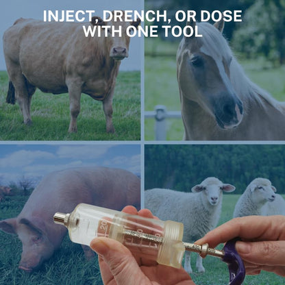 Reusable Veterinary Syringe with Dose Nut (50cc) – Durable Plastic Barrel - size: 50cc