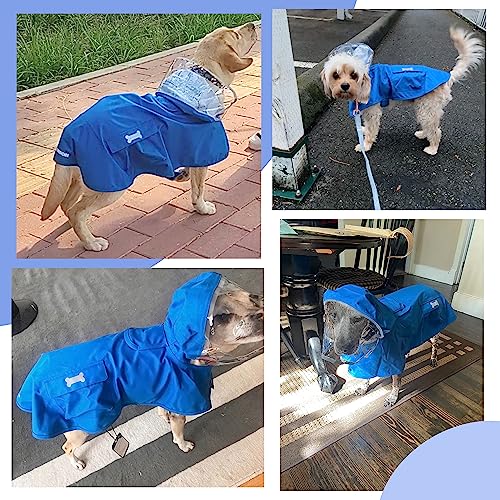 Waterproof Dog Raincoat, Adjustable Reflective Lightweight Pet Rain Clothes with Poncho Hood (Medium, Blue) - color: Blue, size: Medium(13-22lb)