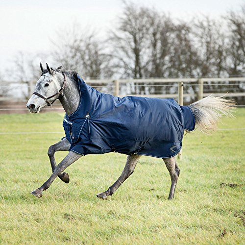 Horze Avalanche 1200D Ripstop High Neck Heavy Weight Waterproof Horse Turnout Blanket (300g Fill) - Peacoat Dark Blue - 75 in - size: 75 in