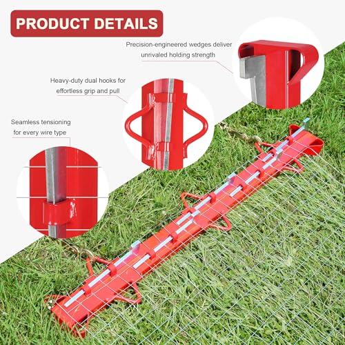 6ft Woven Wire Fence Stretcher Bar with 7 Wedges, Heavy-Duty Carbon Steel Fence Stretcher Tool Wire Puller, Red Anti-Corrosion Coating, 6.67ft Length, Ideal for Farms, Ranches & Outdoor Fencing - size: 6 Feet