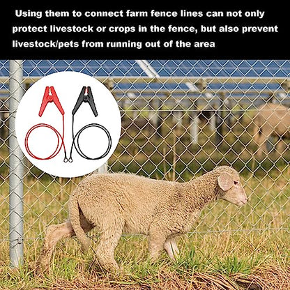 2Pcs Electric Fence Lead Wire Set with Alligator Clip, Solar Electric Fence Connector, Agricultural Electric Fence Wire Connect, Fencing System Wire (Red + Black)