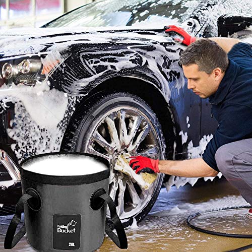 Esthesia Collapsible Bucket, 5 Gallon Portable Folding Water Container for Travelling, Camping, Hiking, Fishing, Gardening - color: Black