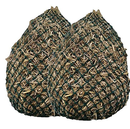 Majestic Ally 2 Pcs 1.25”x1.25” Holes Ultra Slow Feed 40” Very Sturdy Hay Net with Bottom Ring for Goat, Sheep and Livestock Simulatr grazing, Reduces Waste (Hunter Green) - color: Hunter Green