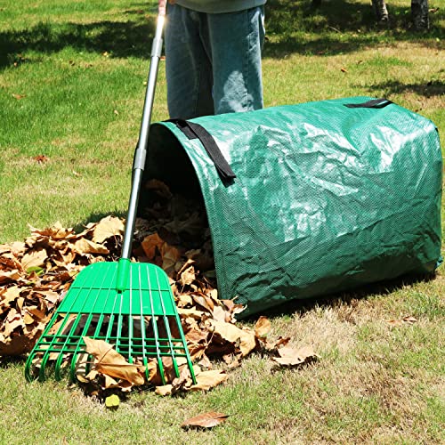 Gardzen 12 Tines Gardening Leaf Rake | Lightweight Steel Handle, Detachable, Ideal Camp Rake, Comes with Dustpan-Type Garden Bag - style: 2 Packs