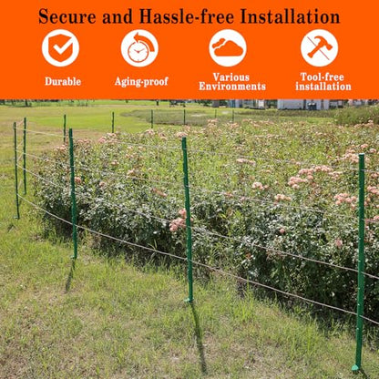 50 Pack 48'' Plastic Step-in Electric Fence Posts,Temporary Fence Stakes - color: Green, size: 50 Pack