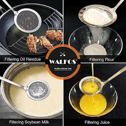 Walfos Fat Skimmer Spoon, Stainless Steel Fat skimmer For Cooking, Fine Mesh Strainer, Food Strainer Fit For Separation Of The Floating Foam, Fat, Grease - Set of 2 Sise - style: 2pcs (3", 4") Skimmers