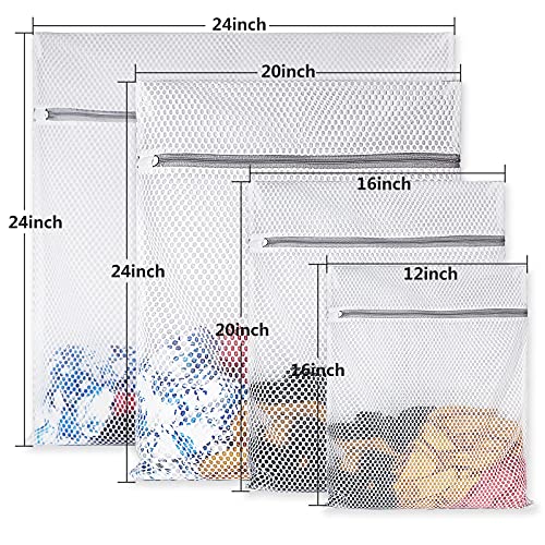 4Pcs Durable Honeycomb Mesh Laundry Bags for Delicates Reusable Wash Bag(1XX-Large 24 x 24 Inches,1X-Large 20 x 24 Inches,1 Large 16 x 20 Inches, 1 Medium 12 x 16 Inches) - size: Set of 4(1XXL+1XL+1L+1M)
