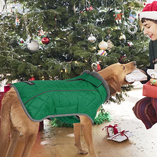 Fragralley Dog Coat Medium, Waterproof Dog Jacket with Warm Fleece Lining, Adjustable Reflective Dogs Winter Coat, Turtleneck Pet Coats for Cold Weather (Green M) - color: Green, size: Medium