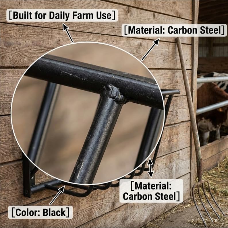 Large Capacity Hay Rack and Livestock Feeder, 150 Gal Wall Mounted Hay Feeder, Sturdy Steel Fence Trough, Smooth Edge Safe Design, for Horse Goat Sheep Barn and Stall Farm Feeder Rack