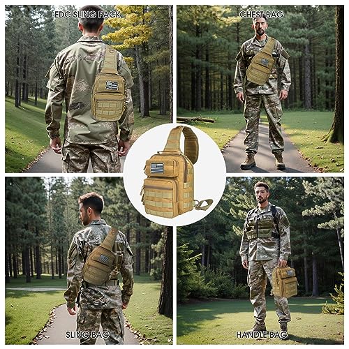 HAOMUK Tactical Sling Bag Backpack Military Rover Shoulder Sling Pack Small EDC Crossbody Chest Bag for Men - color: Khaki