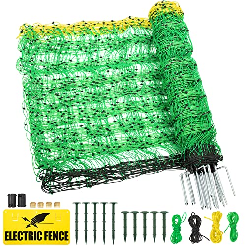 TMEE Electric Goat Sheep Fencing Livestock Netting Fence with 14 Posts, Double Spiked, Portable Mesh for Lambs, Deer, Hogs, Dogs, 35.5" H x 164' L, Green - size: 35.5" H