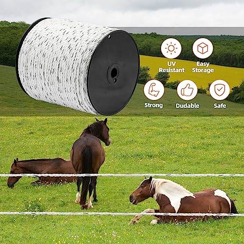 White Electric Fence Poly Rope 1/4 Inch 656ft for Horses