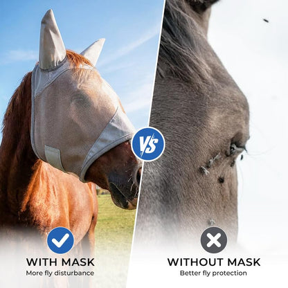 Raelitego Horse Fly Mask with Ears, Breathable Mesh UV Protection (L) - size: L