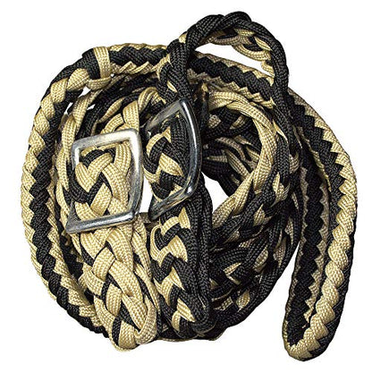 HILASON 1" X 8Ft Braided Poly Barrel Reins Horse Racing Flat Grip Knots - color: Black Tan