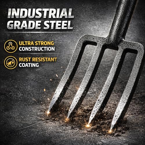Digging Spading Fork Forged Steel with D Grip Handle 41” Premium 4-Tine Spading Digging Fork Sturdy Metal D-Grip Multi-Purpose Virtually Unbreakable Gardening Tool