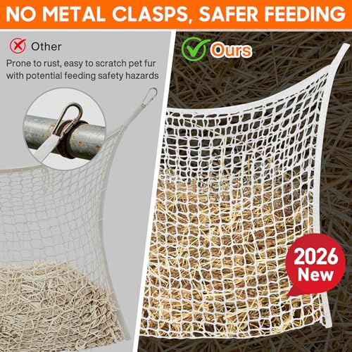 Slow Feed Hay Net, 2 PCS Large Capacity Hay Bags for Horses, Easy-to-Hang - color: White 2-pack